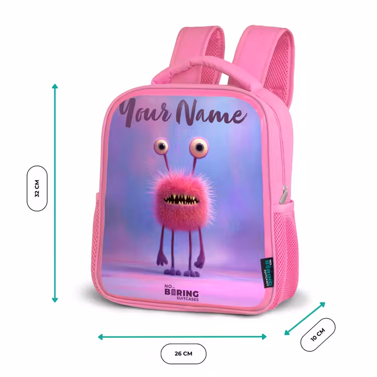 Roze harig monster met grote ogen Kinderrugzak - Roze middel -productfoto_formaten