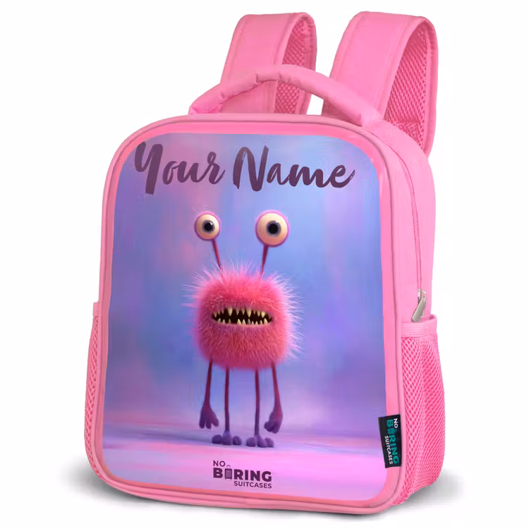 Roze harig monster met grote ogen Kinderrugzak - Roze middel -schuin