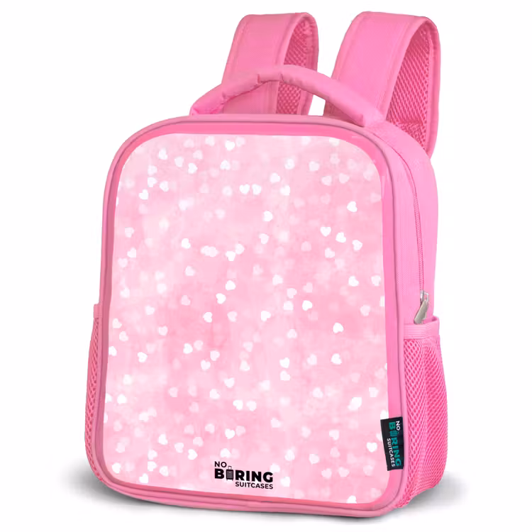 Roze glitter hartjes Kinderrugzak - Roze middel -schuin