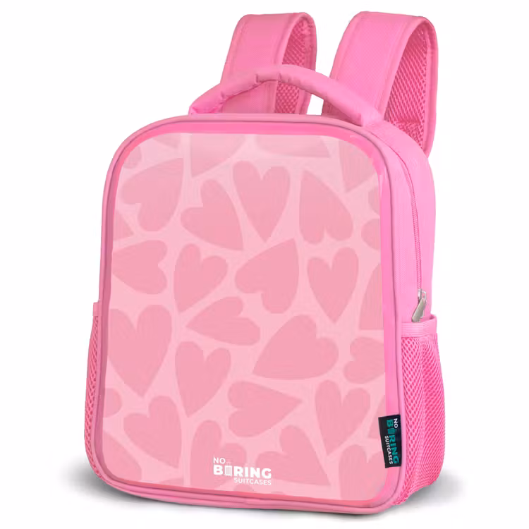 Roze hartjes patroon Kinderrugzak - Roze middel -schuin