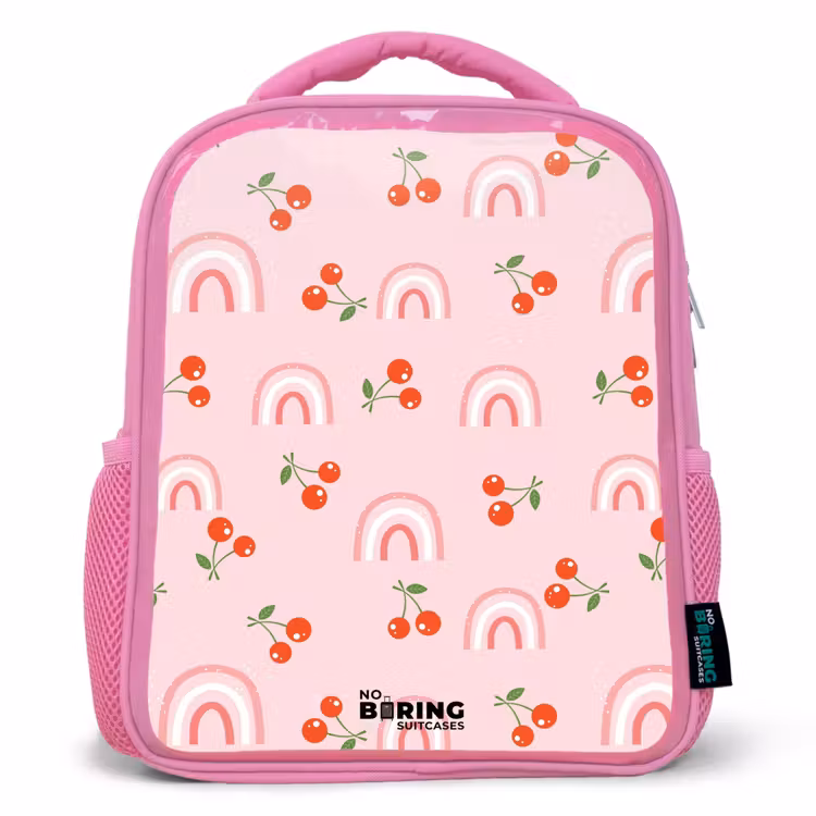 Roze met regenboog en kersen patroon Kinderrugzak - Roze middel -3d