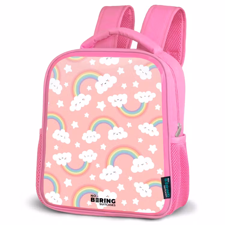 Roze met regenboog patroon Kinderrugzak - Roze middel -schuin
