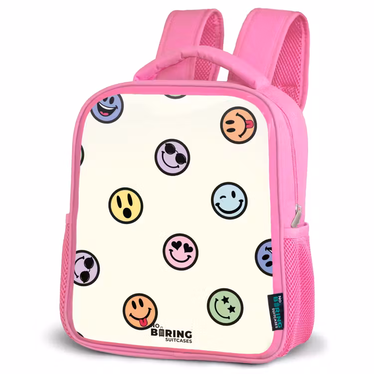 Speelse smiley-mix Kinderrugzak - Roze middel -schuin