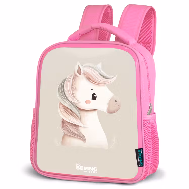 Pony in roze pastel kleuren Kinderrugzak - Roze middel -schuin