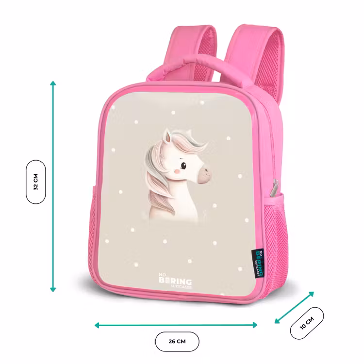 Pony omringd door stippen in beige kleuren Kinderrugzak - Roze middel -productfoto_formaten