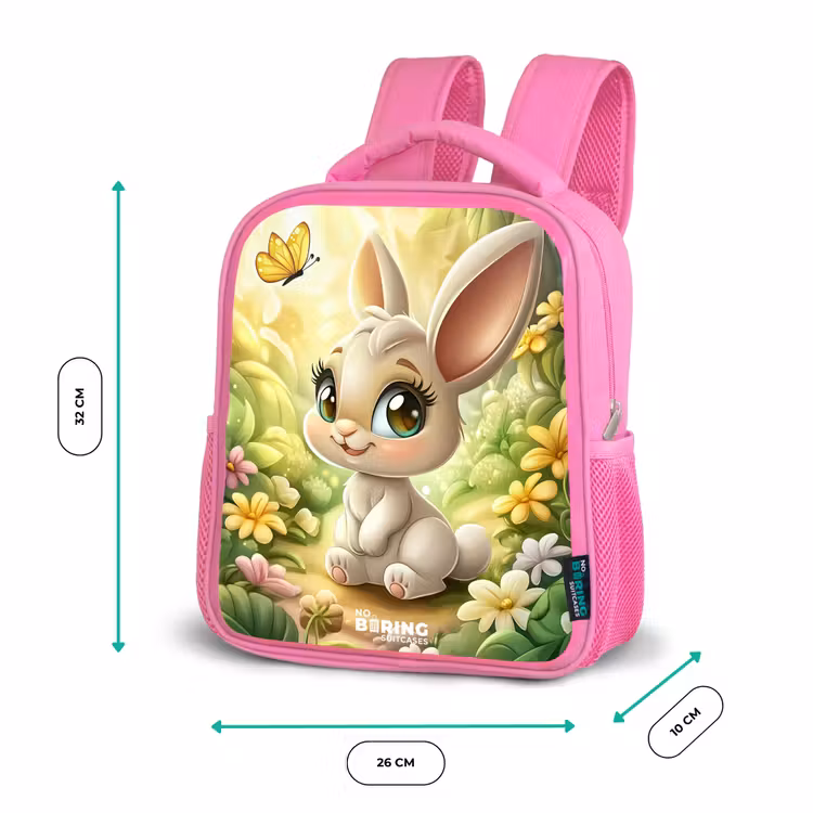 Konijn - Zonlicht - Sprookjesachtig - Vlinder Kinderrugzak - Roze middel -productfoto_formaten