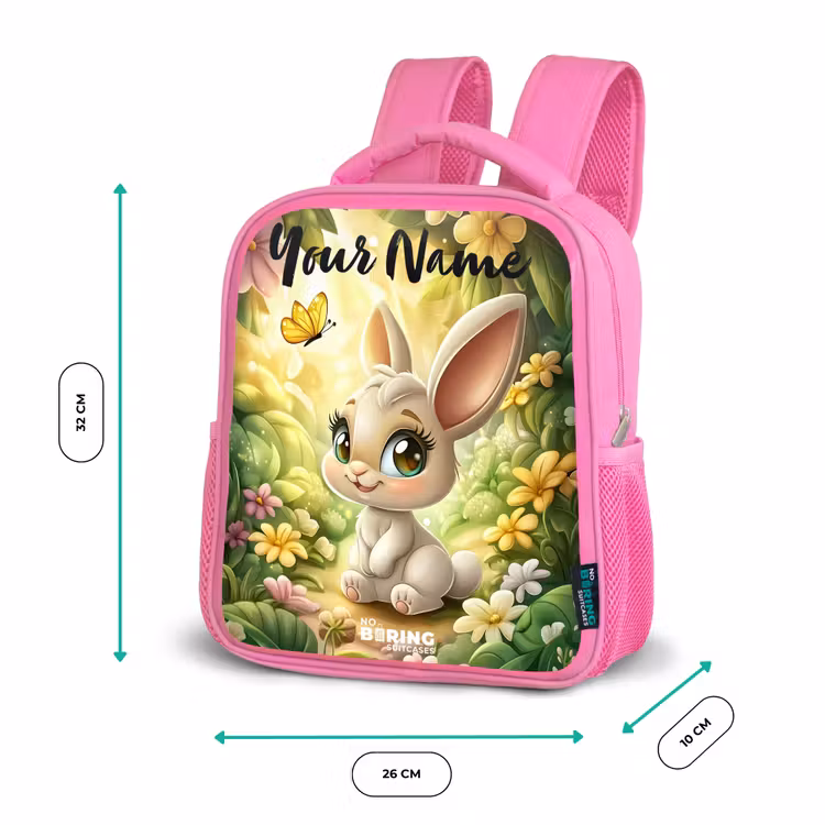 Konijn - Zonlicht - Sprookjesachtig - Vlinder Kinderrugzak - Roze middel -productfoto_formaten