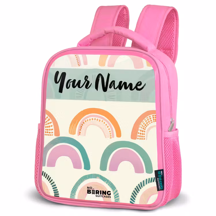 Regenboog - Pastel - Patroon Kinderrugzak - Roze middel -schuin