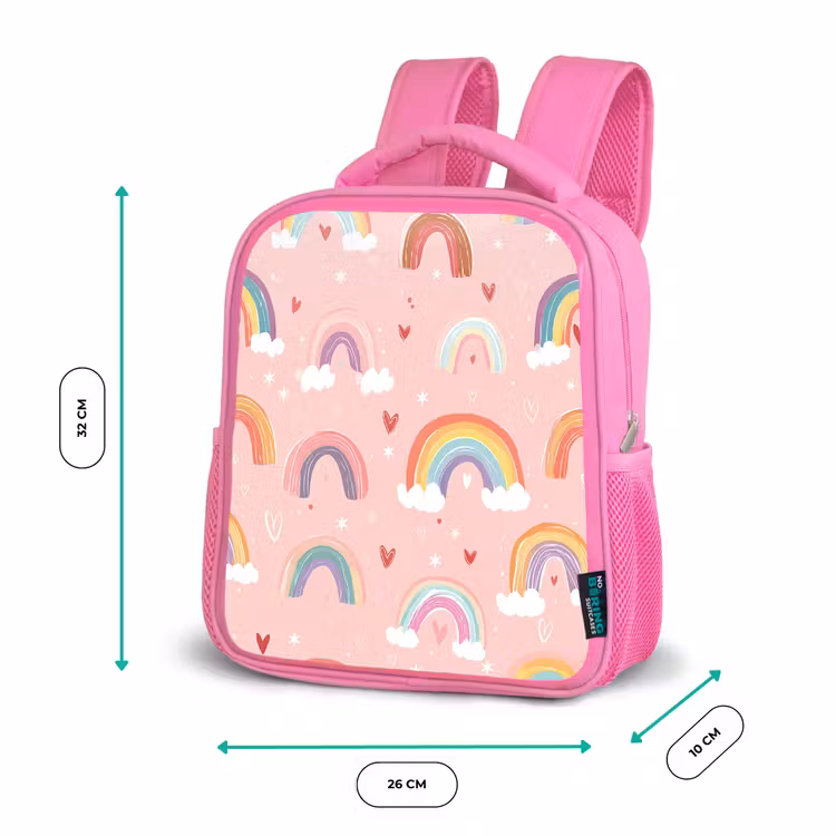 Regenboog - Patroon - Pastel - Handgetekend Kinderrugzak - Roze middel -productfoto_formaten
