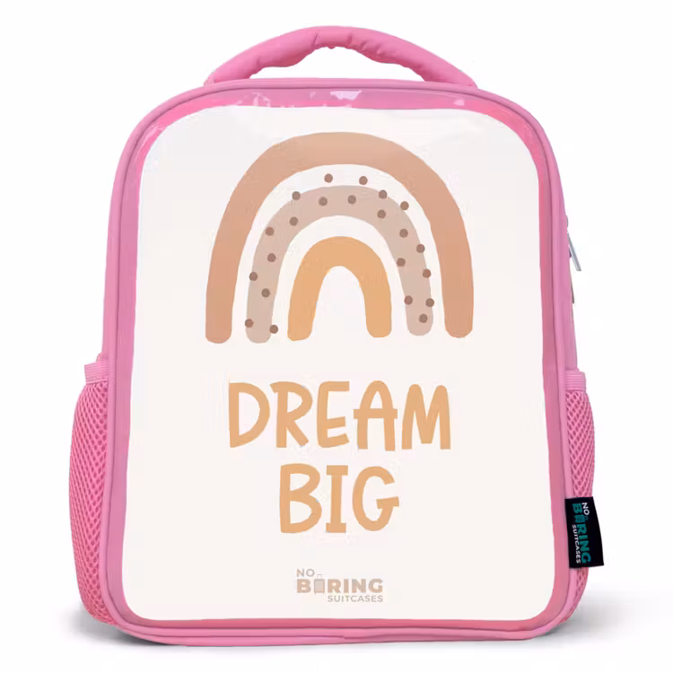Regenboog met de quote 'Dream Big' Kinderrugzak - Roze middel -3d
