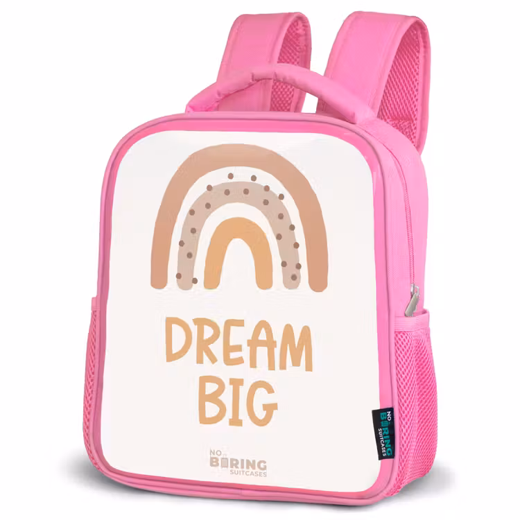 Regenboog met de quote 'Dream Big' Kinderrugzak - Roze middel -schuin