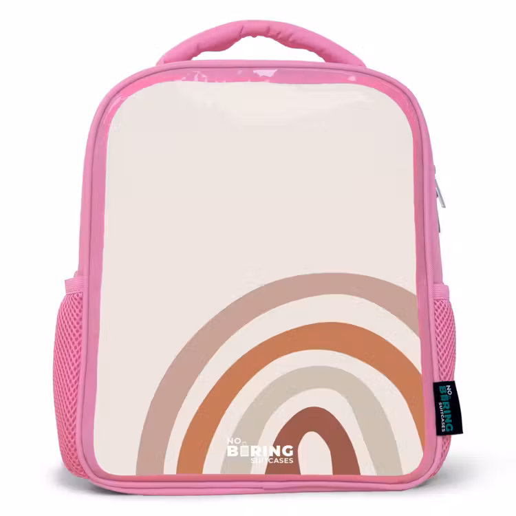 Ruwe regenboog naturel Kinderrugzak - Roze middel -3d