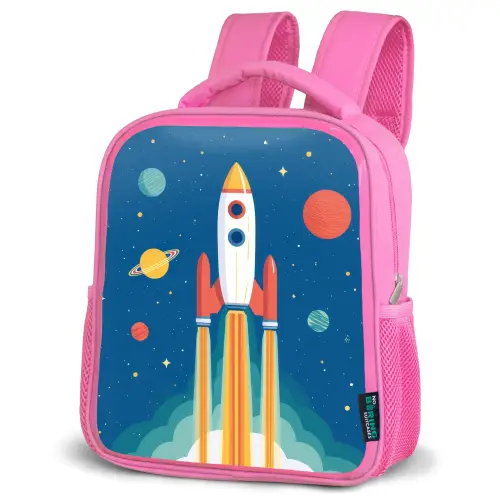 Raket - Planeten - Ruimte Kinderrugzak - Roze middel -schuin