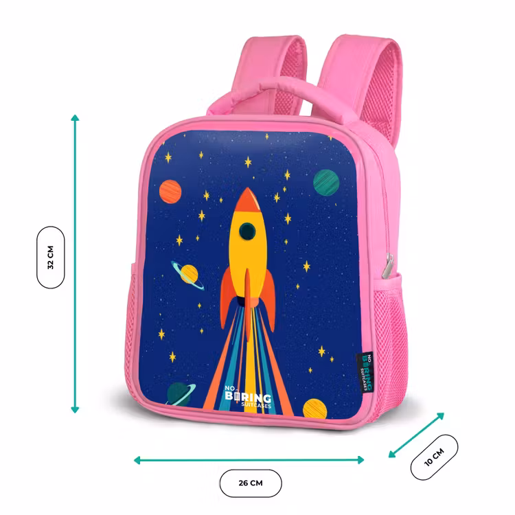 Raket - Sterren - Planeet - Ruimte Kinderrugzak - Roze middel -productfoto_formaten