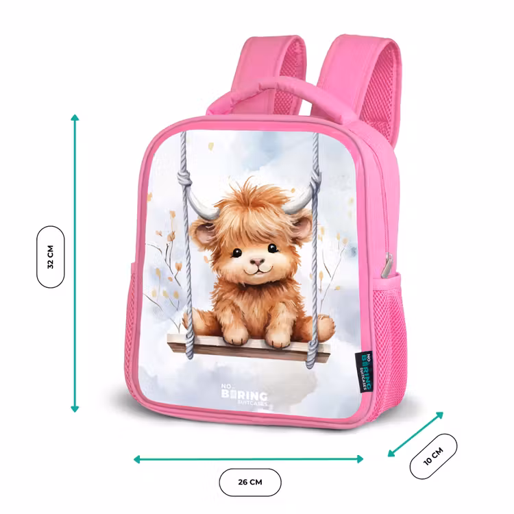 Schommelend Schotse hooglander kalf van waterverf Kinderrugzak - Roze middel -productfoto_formaten