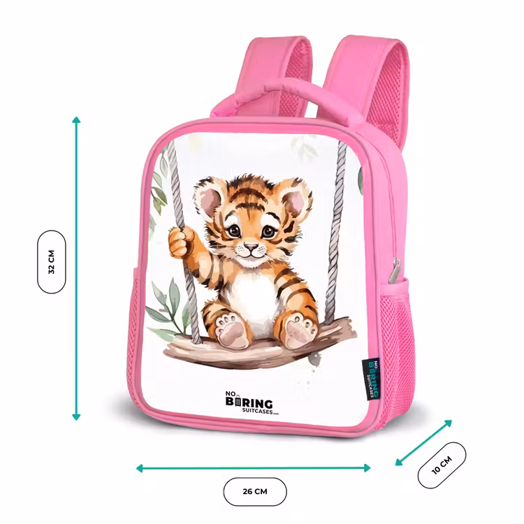 Schommelend tijgerwelpje waterverf tekening Kinderrugzak - Roze middel -productfoto_formaten