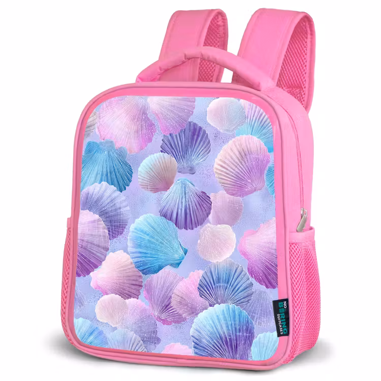 Schelpen - Paars - Blauw - Patroon Kinderrugzak - Roze middel -schuin