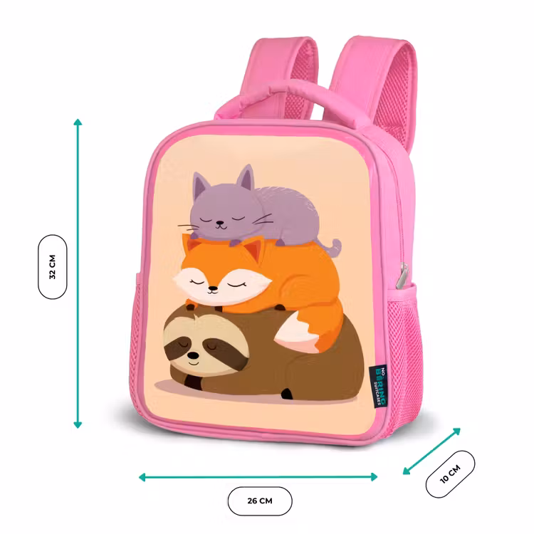 Luiaard - Vos - Kat - Slaperig Kinderrugzak - Roze middel -productfoto_formaten