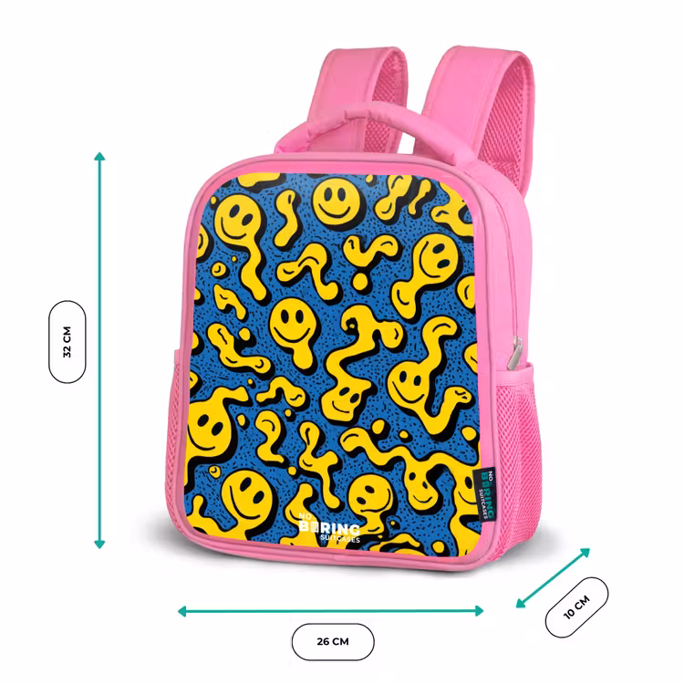 Smiley - Blauw - Geel Kinderrugzak - Roze middel -productfoto_formaten