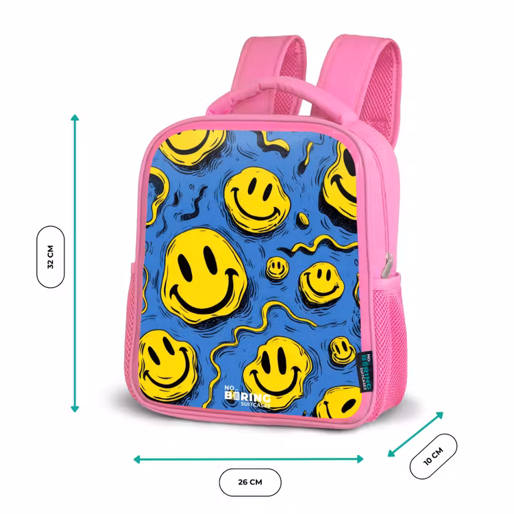 Smiley - Blauw - Geel Kinderrugzak - Roze middel -productfoto_formaten
