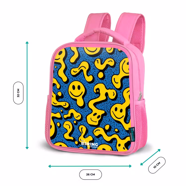 Smiley - Geel - Blauw Kinderrugzak - Roze middel -productfoto_formaten