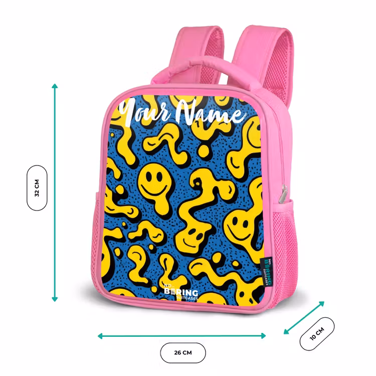 Smiley - Geel - Blauw Kinderrugzak - Roze middel -productfoto_formaten