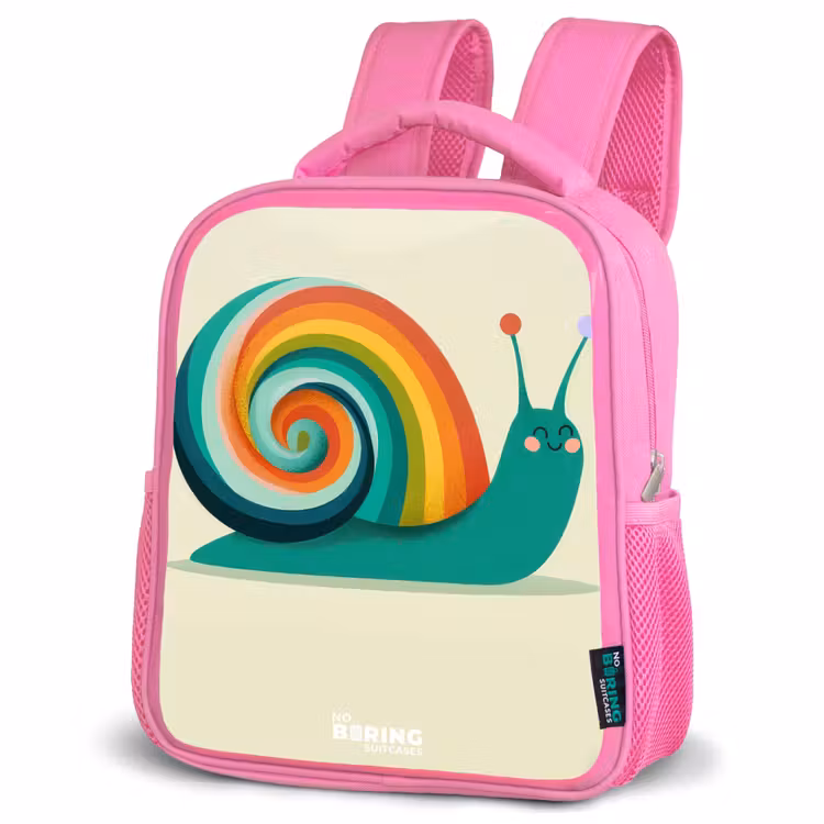 Slak - Regenboog - Kleurrijk Kinderrugzak - Roze middel -schuin