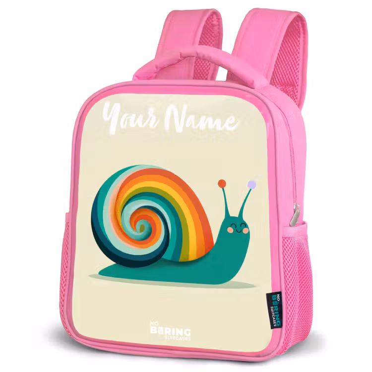 Slak - Regenboog - Kleurrijk Kinderrugzak - Roze middel -schuin