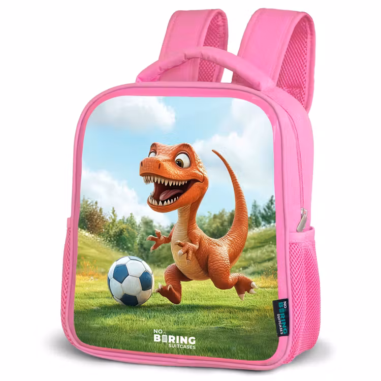 Voetbal - Dino - Sport Kinderrugzak - Roze middel -schuin