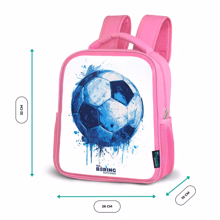 Voetbal - Inktspatten - Blauw - Bal Kinderrugzak - Roze middel -productfoto_formaten