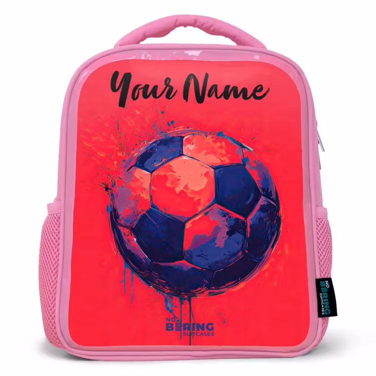 Voetbalvibes - Verf - Blauw - Rood Kinderrugzak - Roze middel -3d