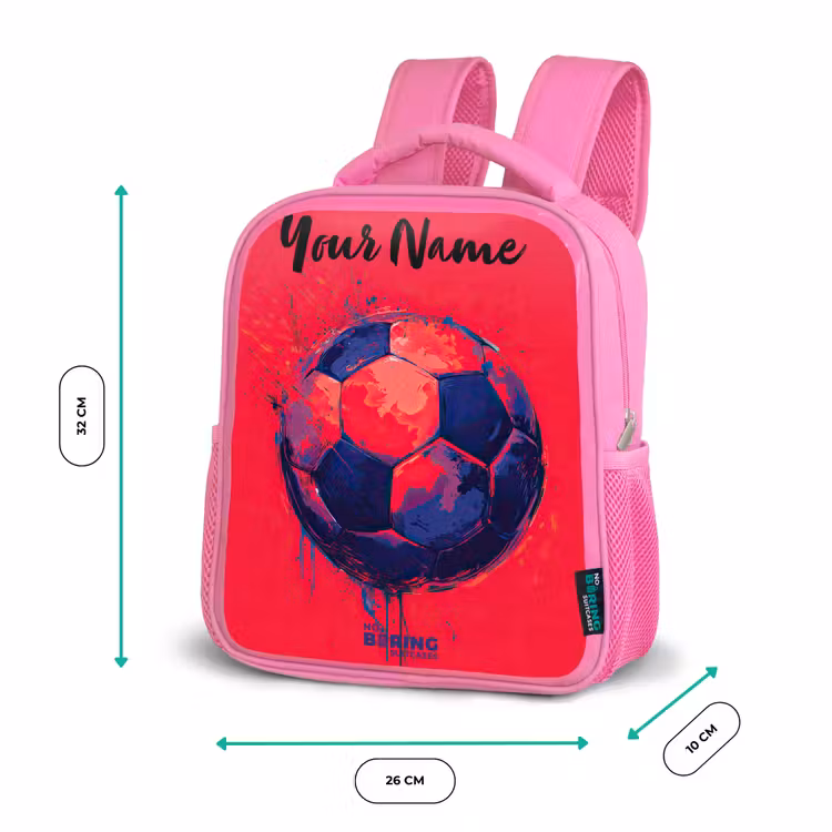 Voetbalvibes - Verf - Blauw - Rood Kinderrugzak - Roze middel -productfoto_formaten