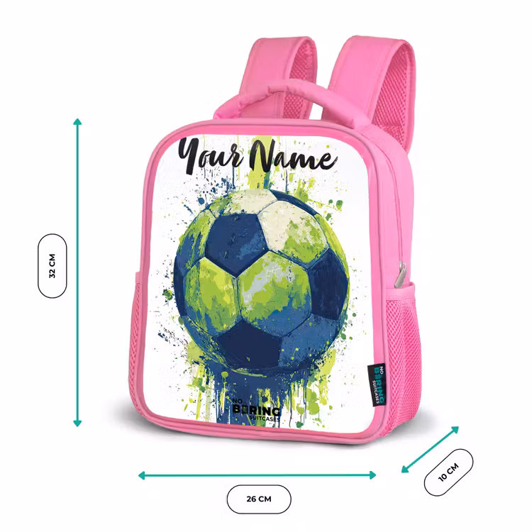 Voetbalvibes - Verf - Groen - Blauw Kinderrugzak - Roze middel -productfoto_formaten