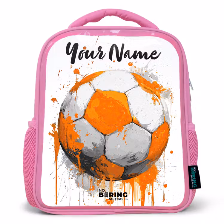 Voetbalvibes - Verf - Oranje Kinderrugzak - Roze middel -3d