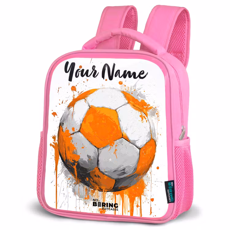 Voetbalvibes - Verf - Oranje Kinderrugzak - Roze middel -schuin
