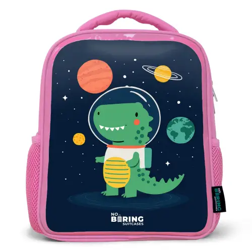 Ruimte - Dino - Planeten - Sterren Kinderrugzak - Roze middel -3d
