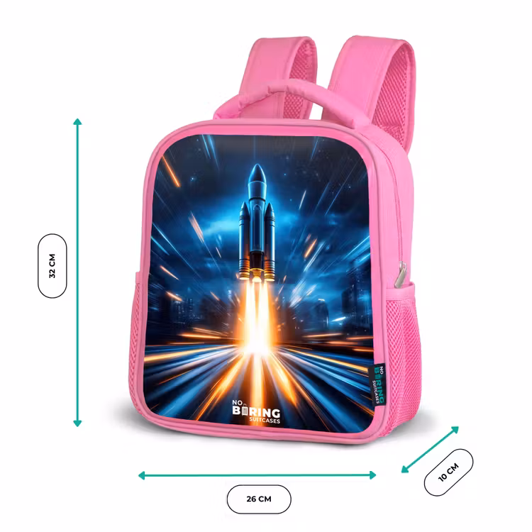 Ruimteraket stijgt op in nachtelijk lichtspektakel Kinderrugzak - Roze middel -productfoto_formaten