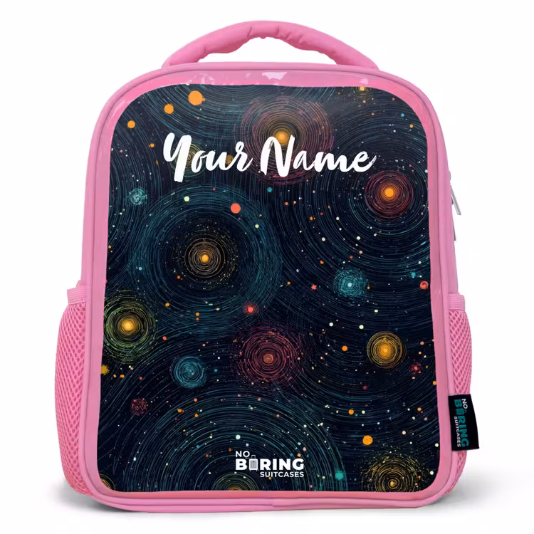 Sterren - Planeten - Kleurrijk Kinderrugzak - Roze middel -3d
