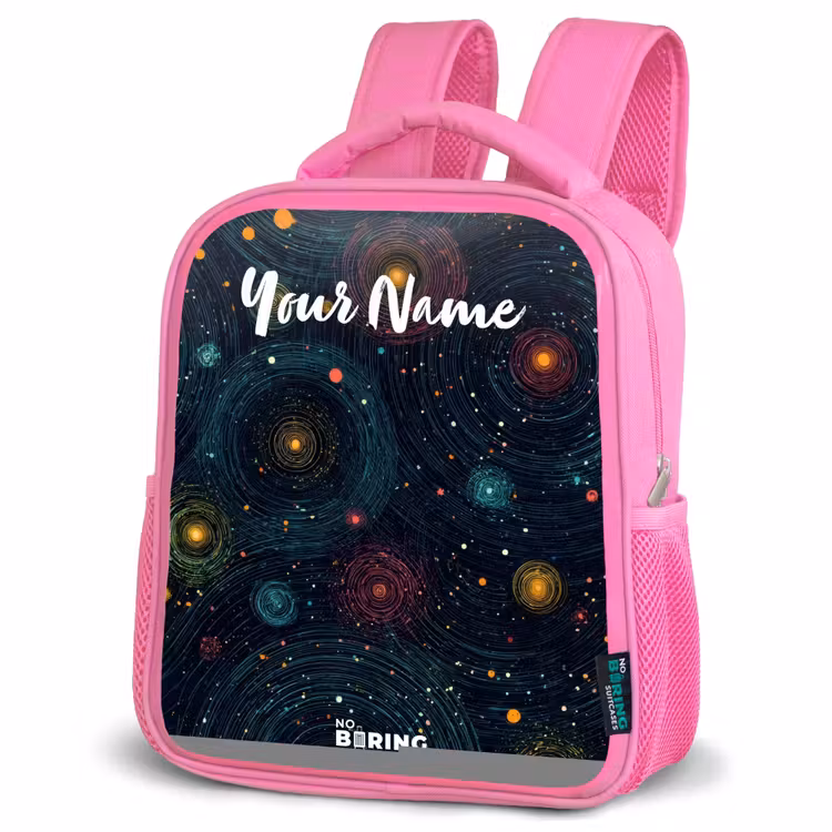 Sterren - Planeten - Kleurrijk Kinderrugzak - Roze middel -schuin