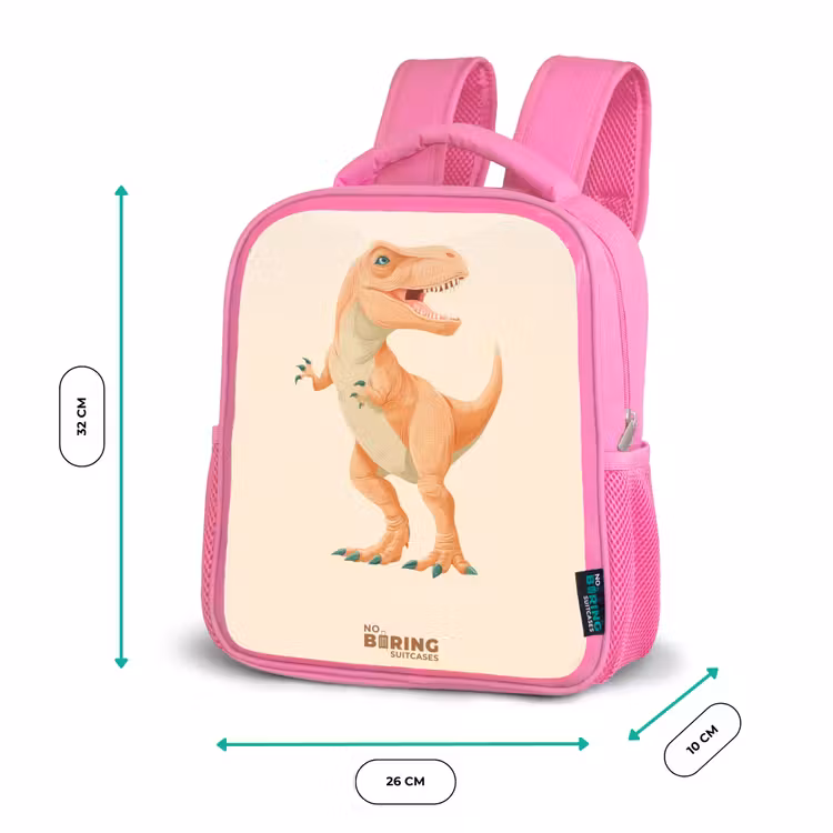 T-rex dino in oranje kleuren Kinderrugzak - Roze middel -productfoto_formaten