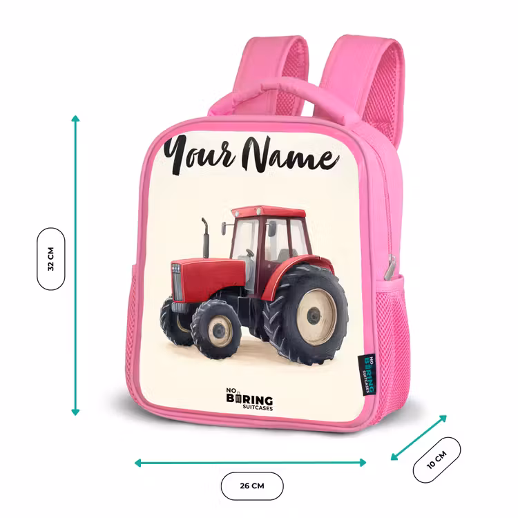 Tractor - Getekend - Rood Kinderrugzak - Roze middel -productfoto_formaten