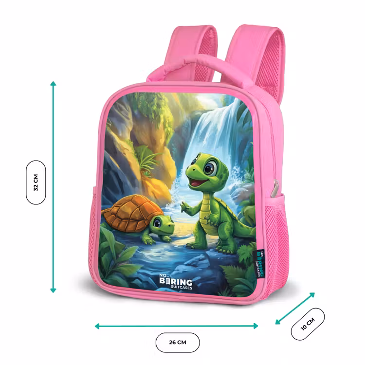 Schildpad en dino bij waterval in tropisch bos Kinderrugzak - Roze middel -productfoto_formaten
