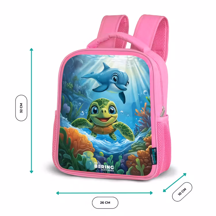 Schildpad en dolfijn in blauwe oceaan Kinderrugzak - Roze middel -productfoto_formaten