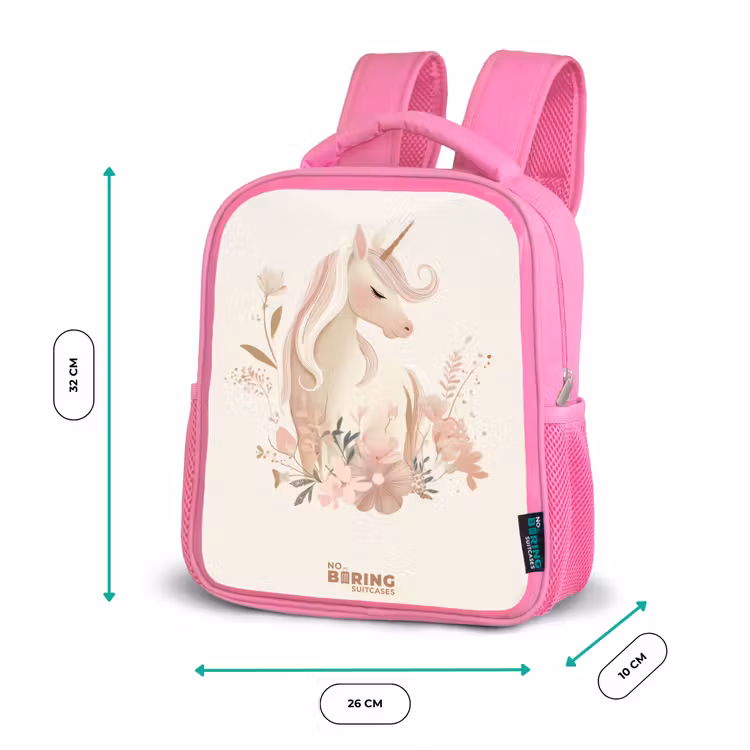 Eenhoorn tussen bloemen in roze pastel kleuren Kinderrugzak - Roze middel -productfoto_formaten
