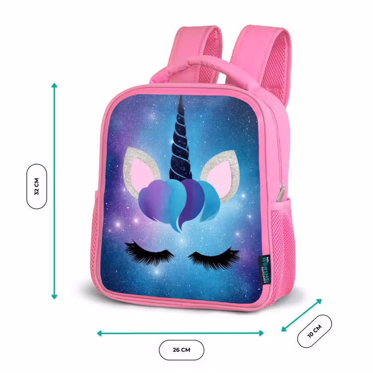 Eenhoorn - Sterren - Magisch - Blauw Kinderrugzak - Roze middel -productfoto_formaten