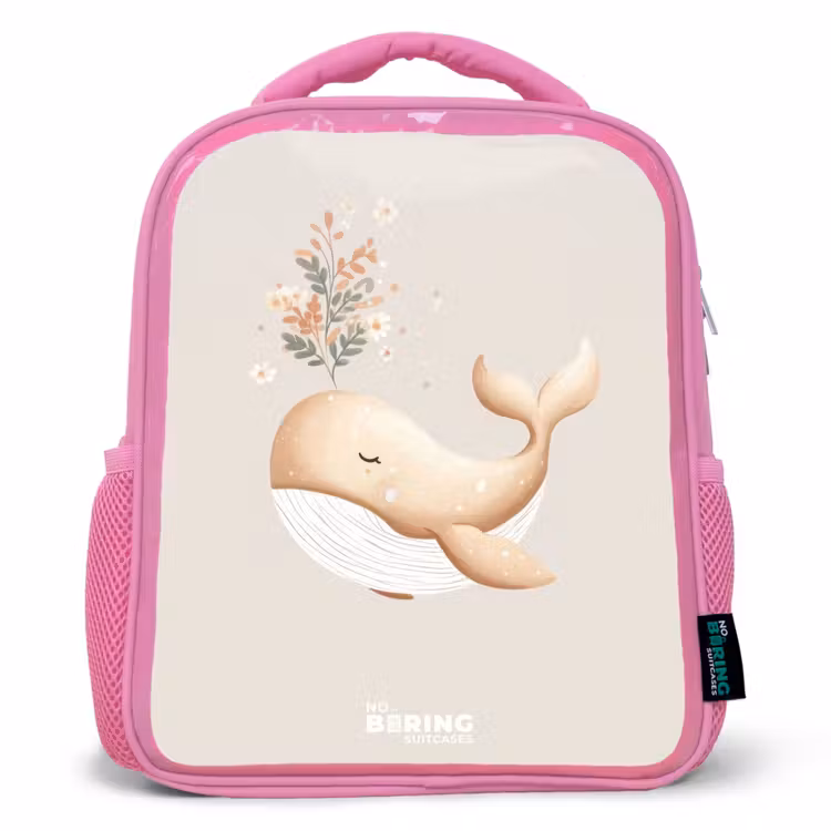 Walvis in pastel beige kleuren Kinderrugzak - Roze middel -3d