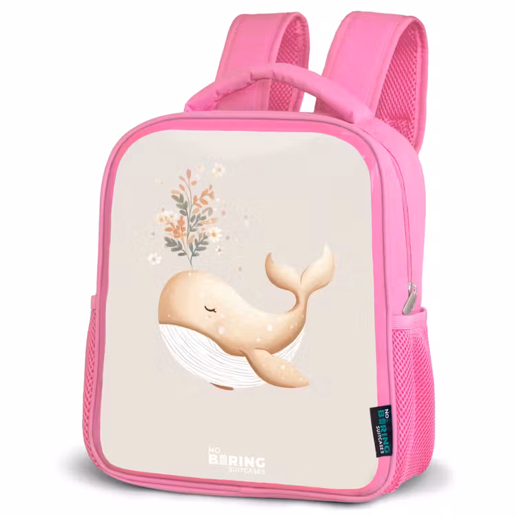 Walvis in pastel beige kleuren Kinderrugzak - Roze middel -schuin