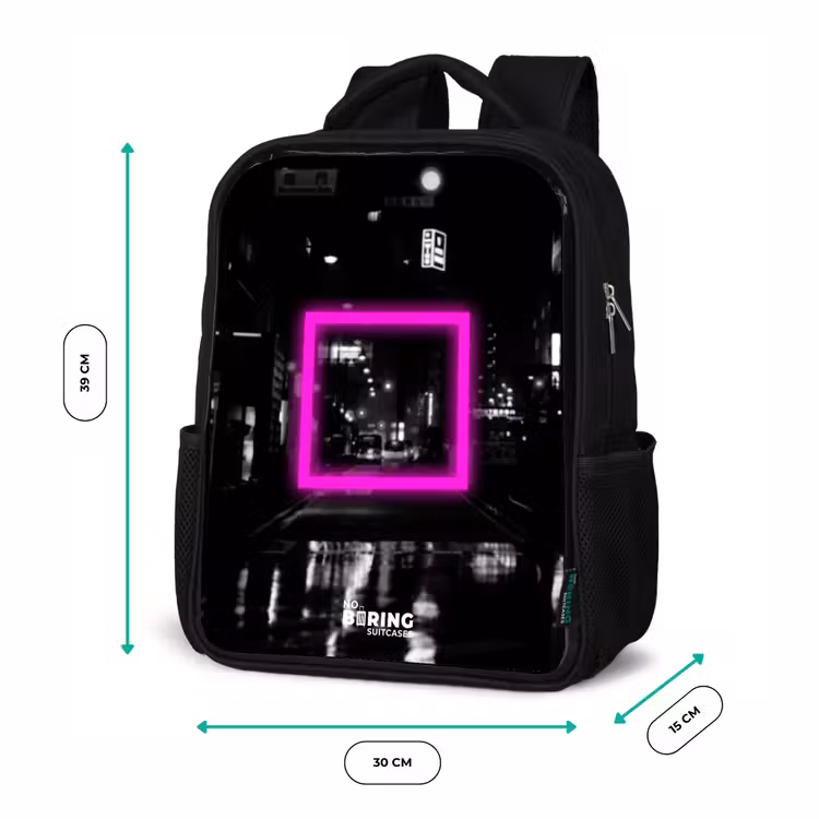 Felroze vierkant met verlichte achtergrond Rugzak - Zwart middel -productfoto_formaten