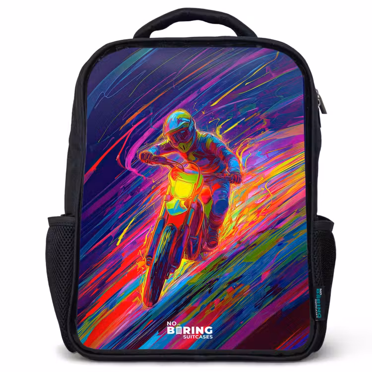 Crossmotor - Neonkleuren - Lijnen - Helm Rugzak - Zwart middel -3d