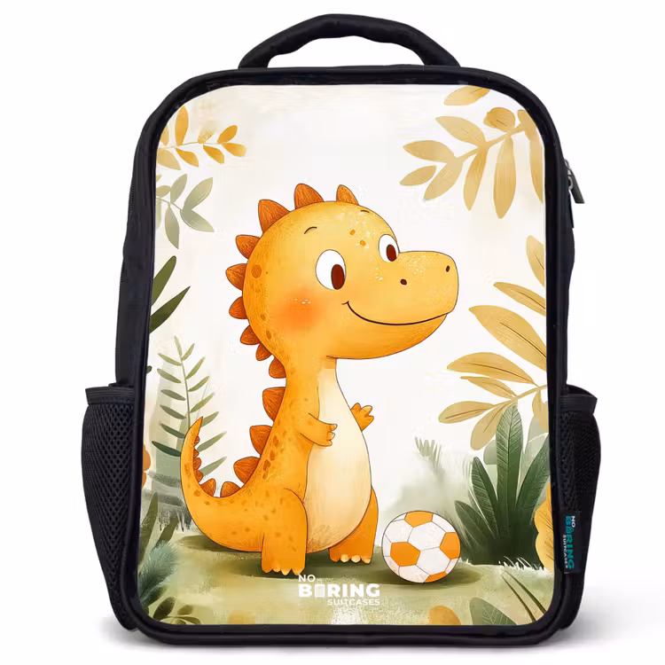 Dino - Voetbal - Oranje Rugzak - Zwart middel -3d